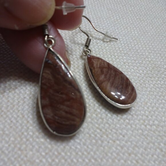 Natural STICK AGATE Handmade Sterling Dangle Earrings #811B - Picture 3 of 3
